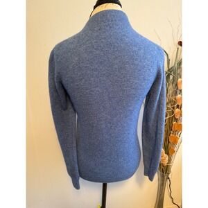 Women's Blue Mock Neck 100% Superfine Merino Wool Sweater Long Sleeve
